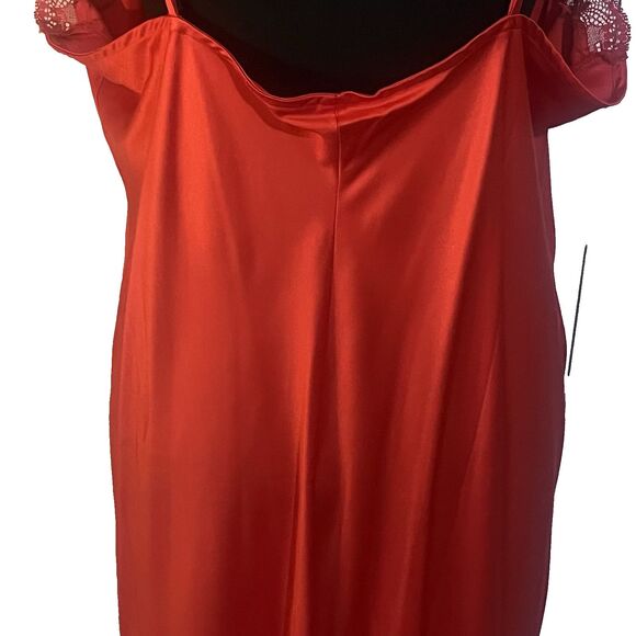 Women's Maxi Slip‎ Dress XXL Red Liquid Satin Lace Fairy Hollywood Glam - Picture 6 of 7